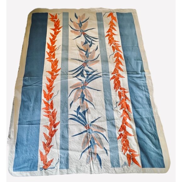 Vintage Southwest Tablecloth & 6 Napkins Set Blue & Orange Cotton Chilis Corn - Picture 3 of 16